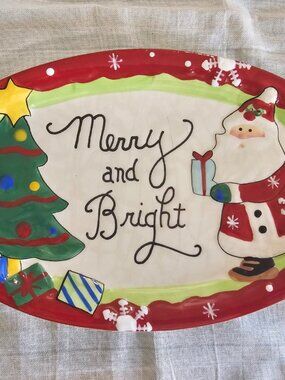 Fitz and Floyd Merry & Bright Christmas Santa Oval Serving Platter